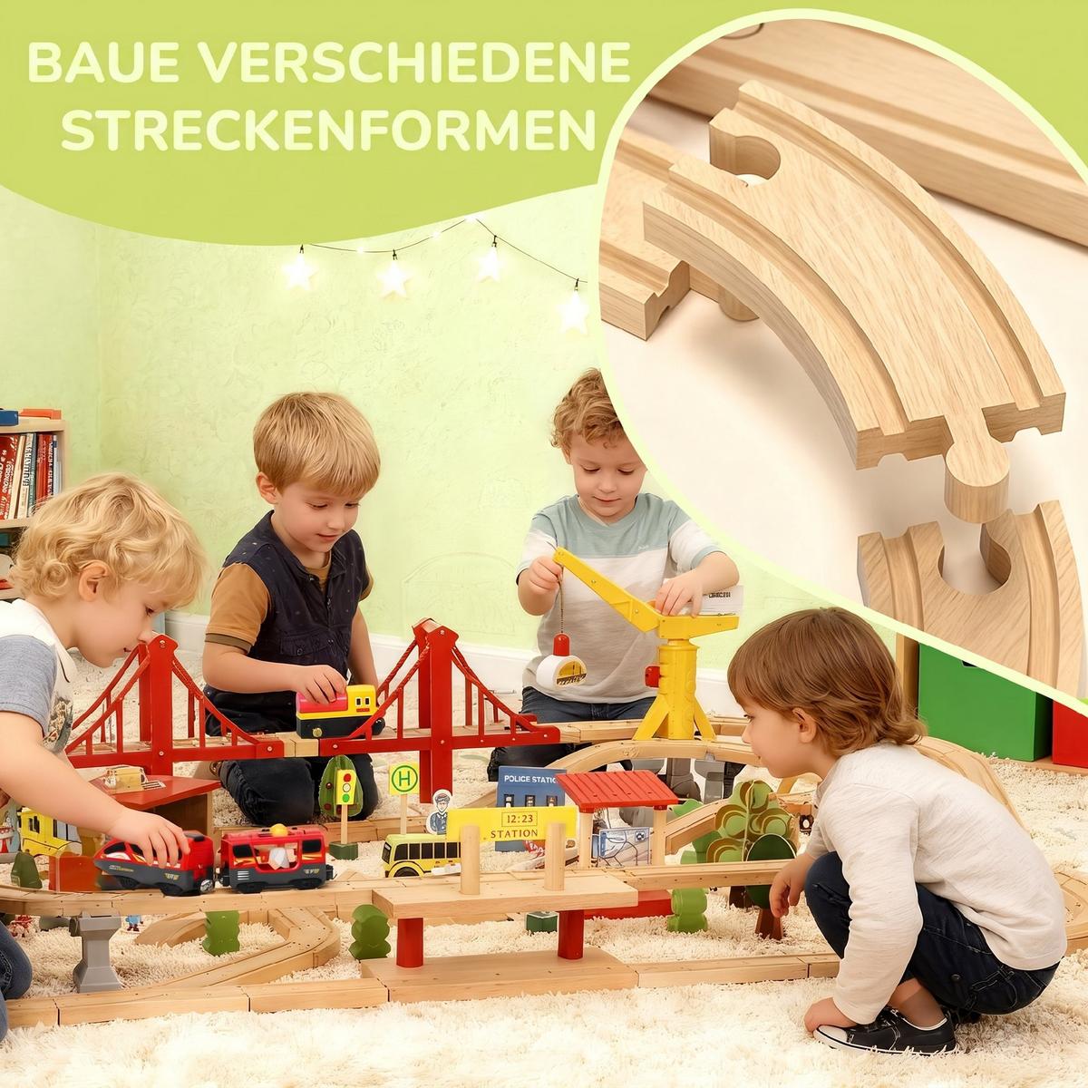 HOLZEISENBAHN-SET Buchenholz Metall Mehrfarbig - Multicolor, Holz (80/24/120cm) - AIYAPLAY