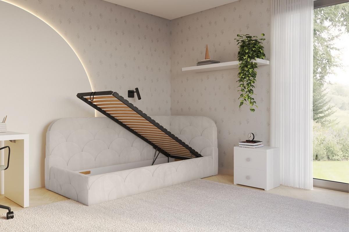 EINZELLBETT Jugendbett mit Bettkasten, Links - ELRY 80x200 Beige - Ecru, Holzwerkstoff/Textil (80/200cm) - ALTDECOR