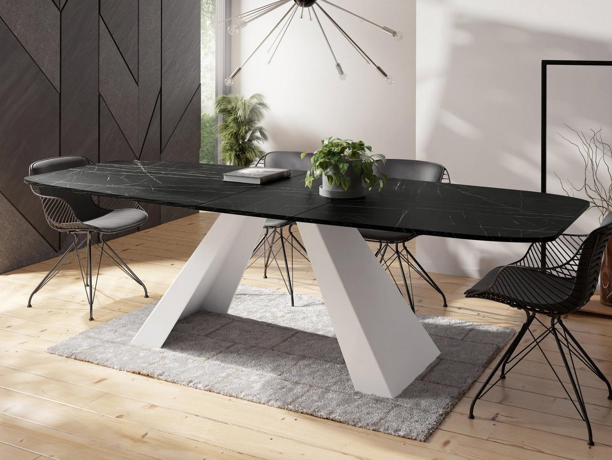 ESSTISCH Monte Weiß rechteckig ausziehbar, Marmor Schwarz 160-200/80/76 cm - Anthrazit/Weiß, Holzwerkstoff/Metall (80/198/76cm) - WFL GROUP