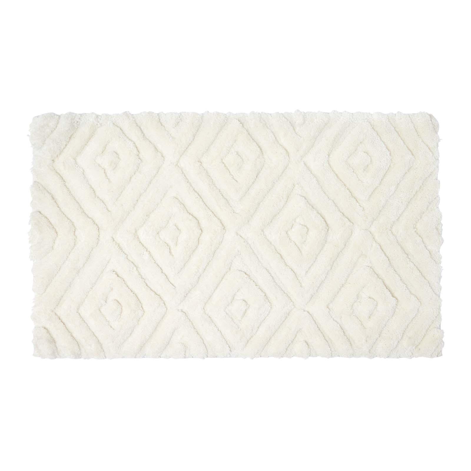BADEMATTE 50/80 cm Rautenmuster, Hochflor - Weiß, Textil (50/80cm) - Homescapes