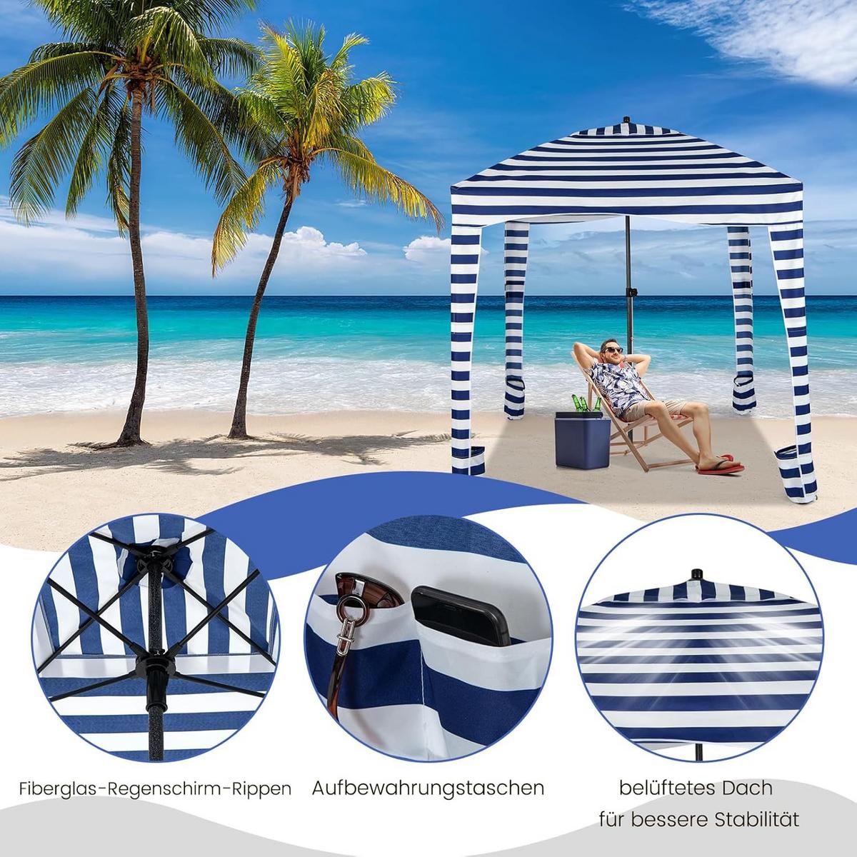 STRANDZELT Blau - Multicolor, Textil (183/240/183cm) - COSTWAY