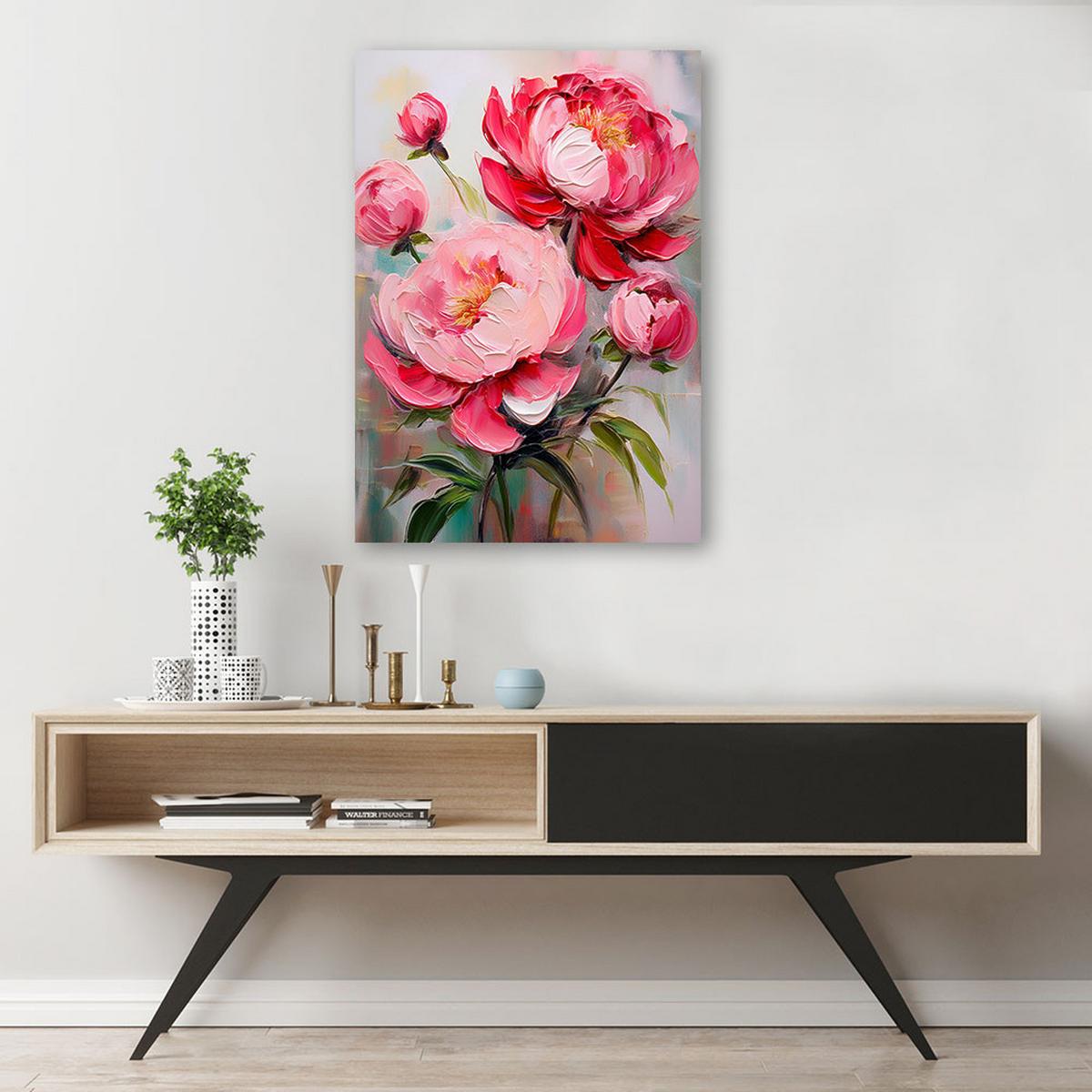 WANDBILD rosa pfingstrosen blumen pflanzen - Pink, Textil (60/90cm) - Feeby