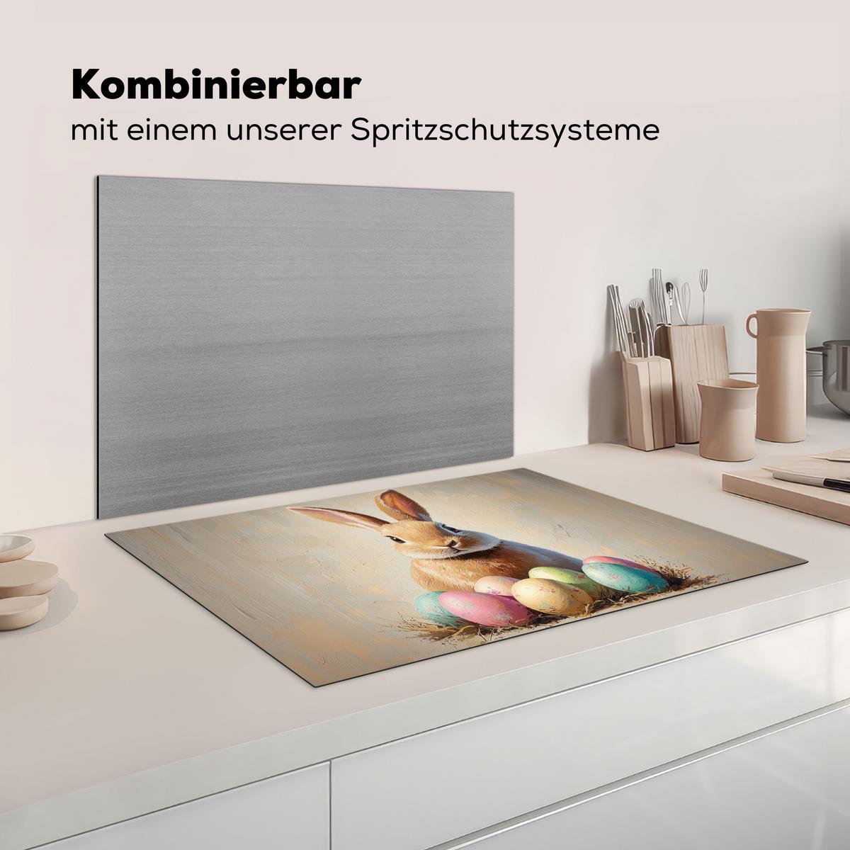 HERDABDECKPLATTE Osterhase - Pastell - Eier Ceranfeldabdeckung 76x51.5 cm - Beige, Kunststoff (76/51.5/0.2cm) - MuchoWow