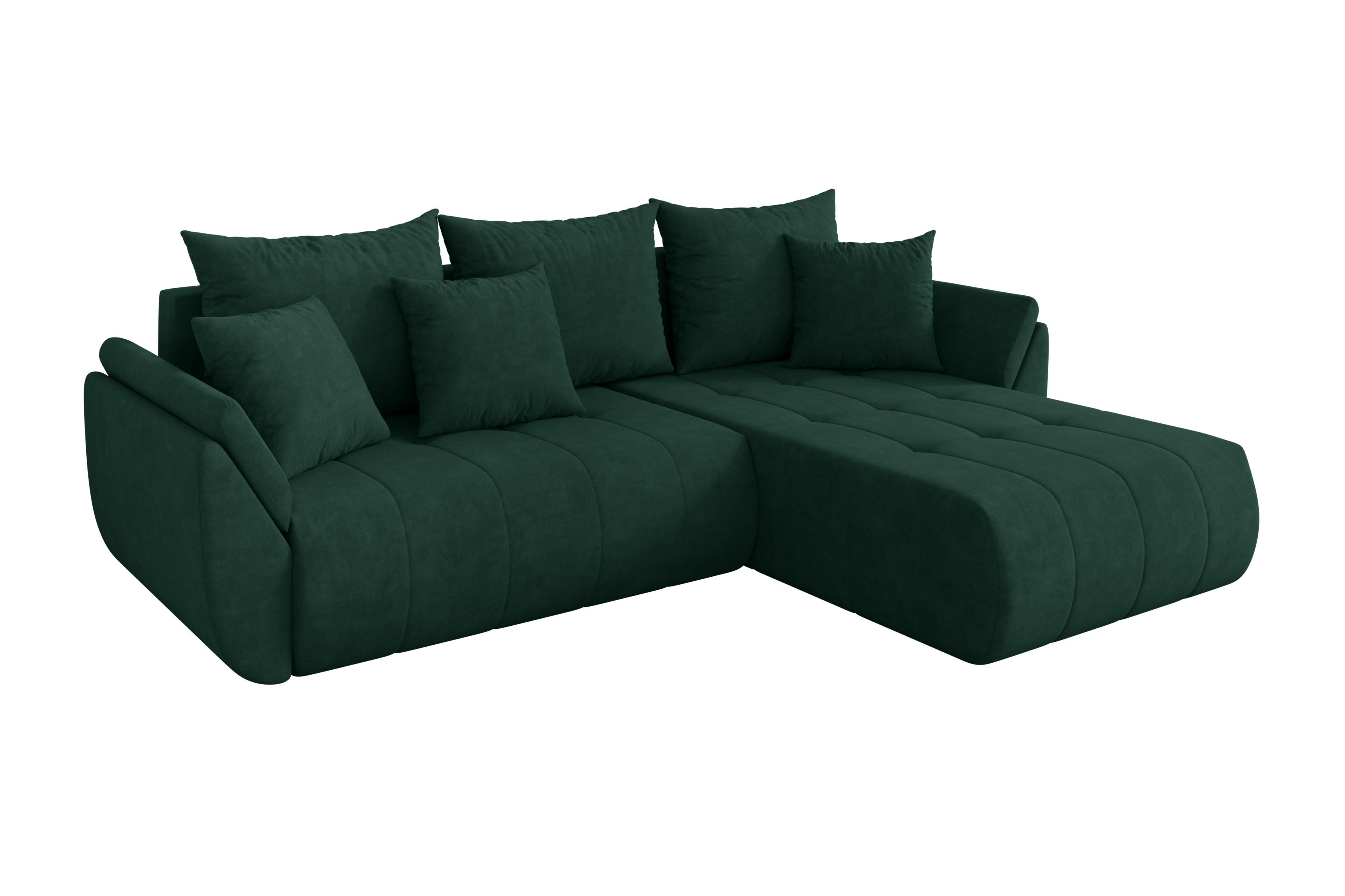 ECKSOFA mit Schlaffunktion Ottomane Rechts TOKO-L 277x194x86 Grün Velours - Schwarz/Grün, Holzwerkstoff/Kunststoff (277/194cm) - ALTDECOR