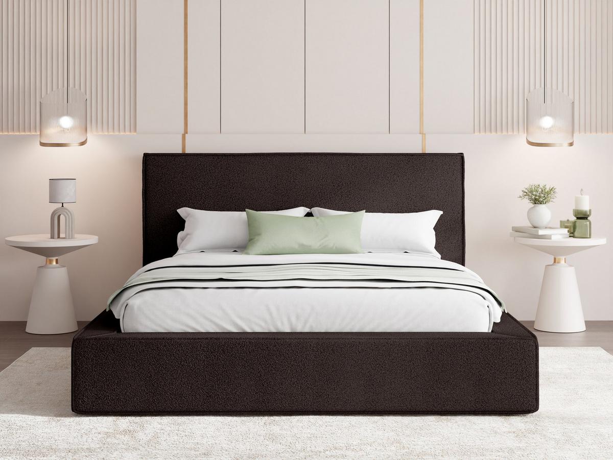 POLSTERBETT Merlin mit Bettkasten, Metall-Lattenrost & hohem Kopfteil in Braun Boucle 120x200 cm - Birkefarben/Schwarz, Kunststoff/Textil (120/200cm) - WFL GROUP
