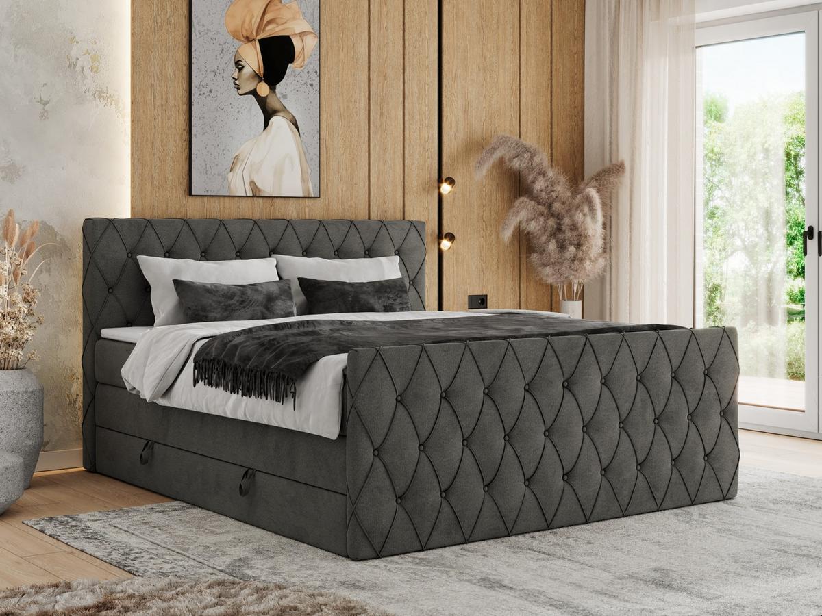 BOXSPRINGBETT MIREN KING DUO 200/200 Dunkelgrau Velvet - H3 - Hellgrau, Holz/Textil (200/200cm) - MKS