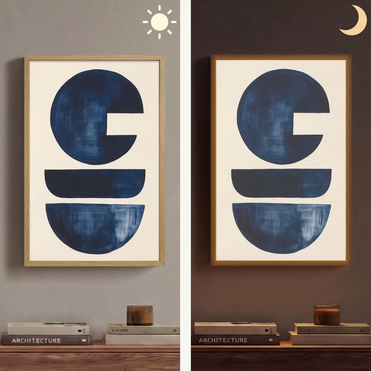 WANDLEUCHTE MIT AKKU Formen - Blau - Abstrakt 40x60 cm - Dunkelblau, Holzwerkstoff (40/60/8cm) - OnlyWow