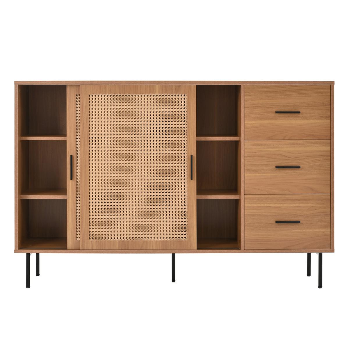 SIDEBOARD 2 Schiebetüren, 3 Schubladen, verstellbare Regale Wohnzimmer & Esszimmer Aufbewahrung - Braun, Holzwerkstoff (140/91/37cm) - Urban Meuble