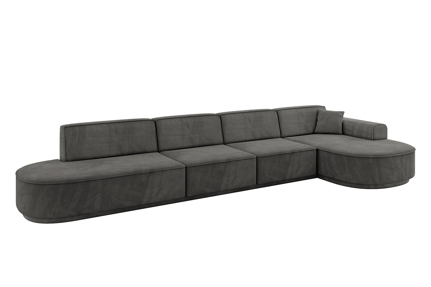ECKSOFA Ottomane Rechts MARI-L3-v3 - 413x171x83 cm Dunkelgrau Velours - Dunkelgrau/Schwarz, Holzwerkstoff/Kunststoff (171/413cm) - ALTDECOR