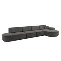 ECKSOFA Ottomane Rechts MARI-L3-v3 - 413x171x83 cm Dunkelgrau Velours - Dunkelgrau/Schwarz, Holzwerkstoff/Kunststoff (171/413cm) - ALTDECOR