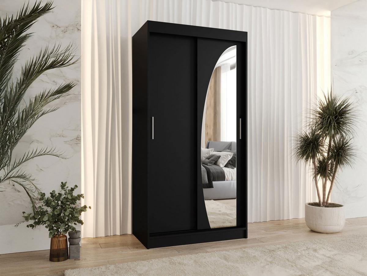 SCHWEBETÜRENSCHRANK Wika 100 cm mit Schubladen - Silberfarben/Schwarz, Holzwerkstoff/Kunststoff (100/200/62cm) - MIRJAN24
