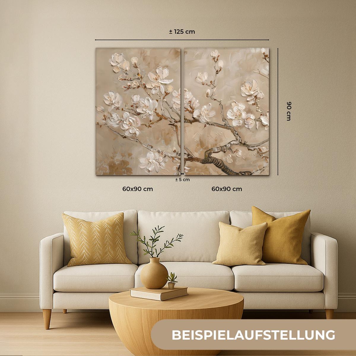 LEINWANDBILD 2er Set Beige - Blüte - Modern 120x90 cm - Beige, Textil (120/90cm) - MuchoWow