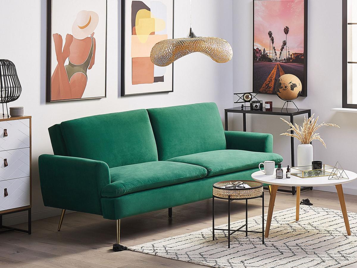 3-SITZER-SCHLAFSOFA Samtstoff Dunkelgrün Vettre - Dunkelgrün, Textil (210/88/84cm) - Beliani