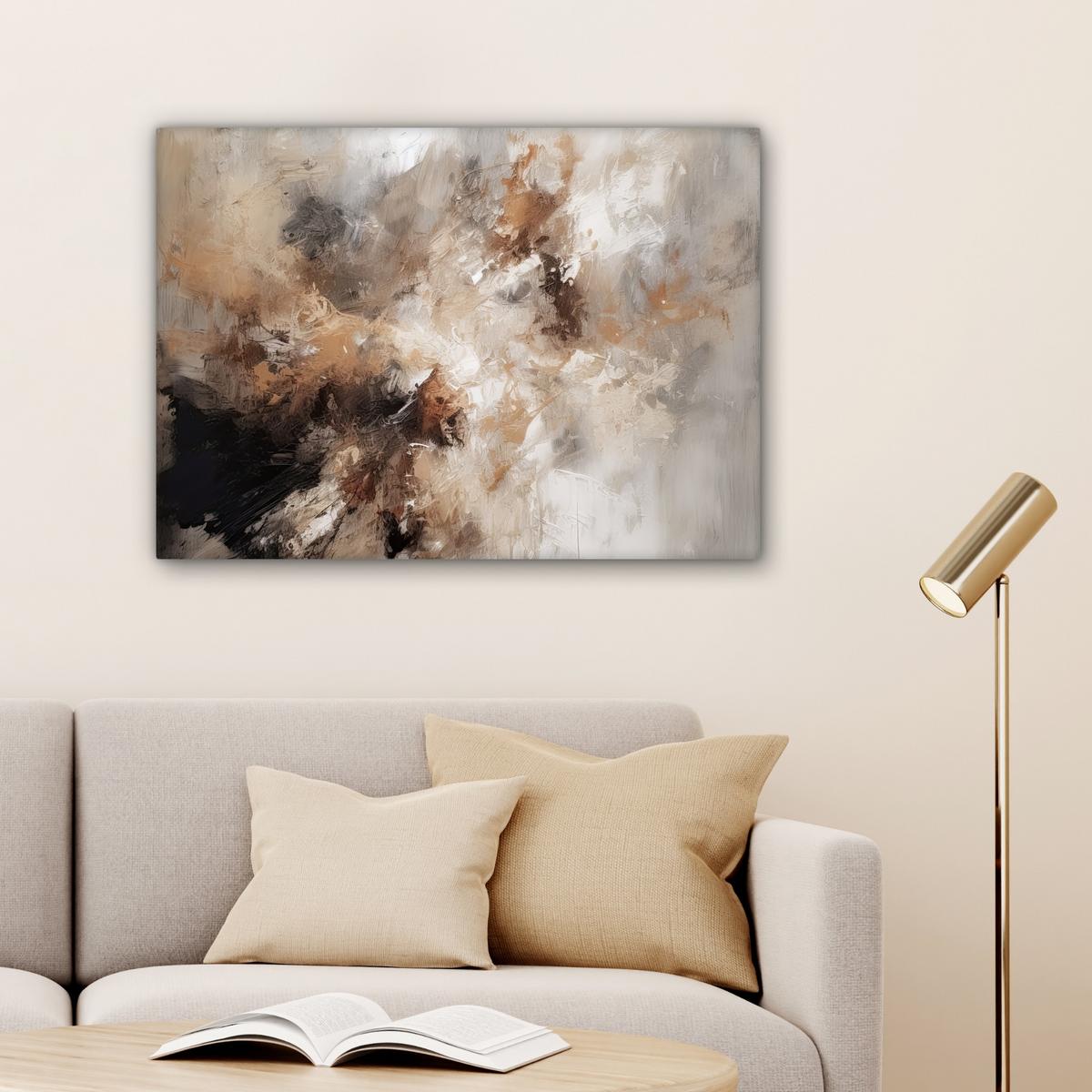 LEINWANDBILD Farbe - Abstrakt - Beige - Kunst Wandbilder 80x60 cm - Greige, Textil (80/60cm) - MuchoWow