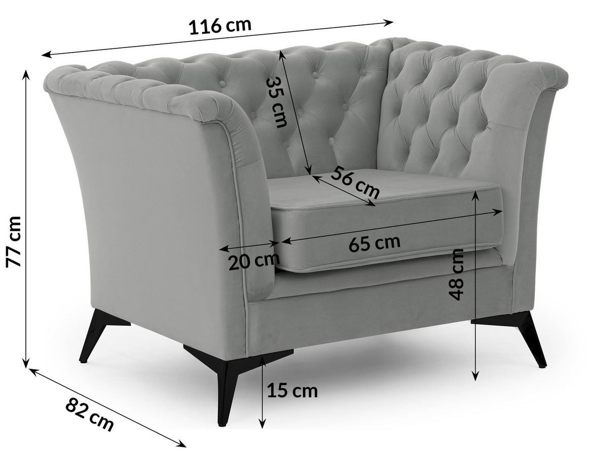 CHESTERFIELD-SESSEL Whitby Grau Samt mit schwarzen Füßen - Schwarz/Grau, Holz/Textil (116/78/82cm) - S-Style Möbel