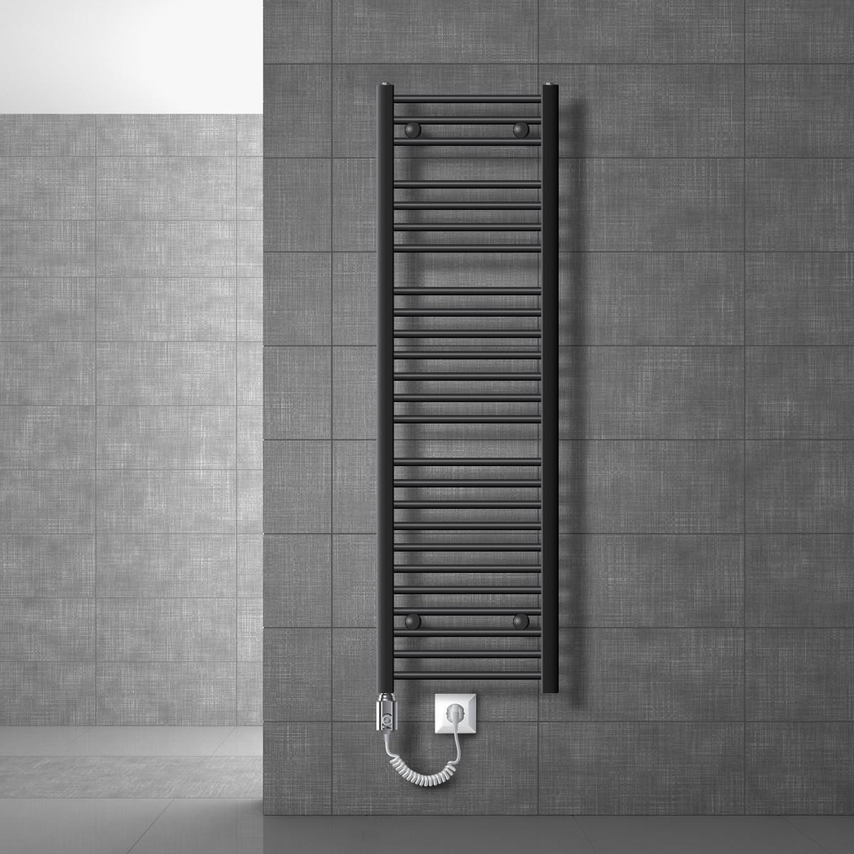 BADHEIZKÖRPER elektrisch Sahara 400x1500 mm Anthrazit gebogen mit Heizstab 1200W - Anthrazit, Metall (3/150/40cm) - LuxeBath