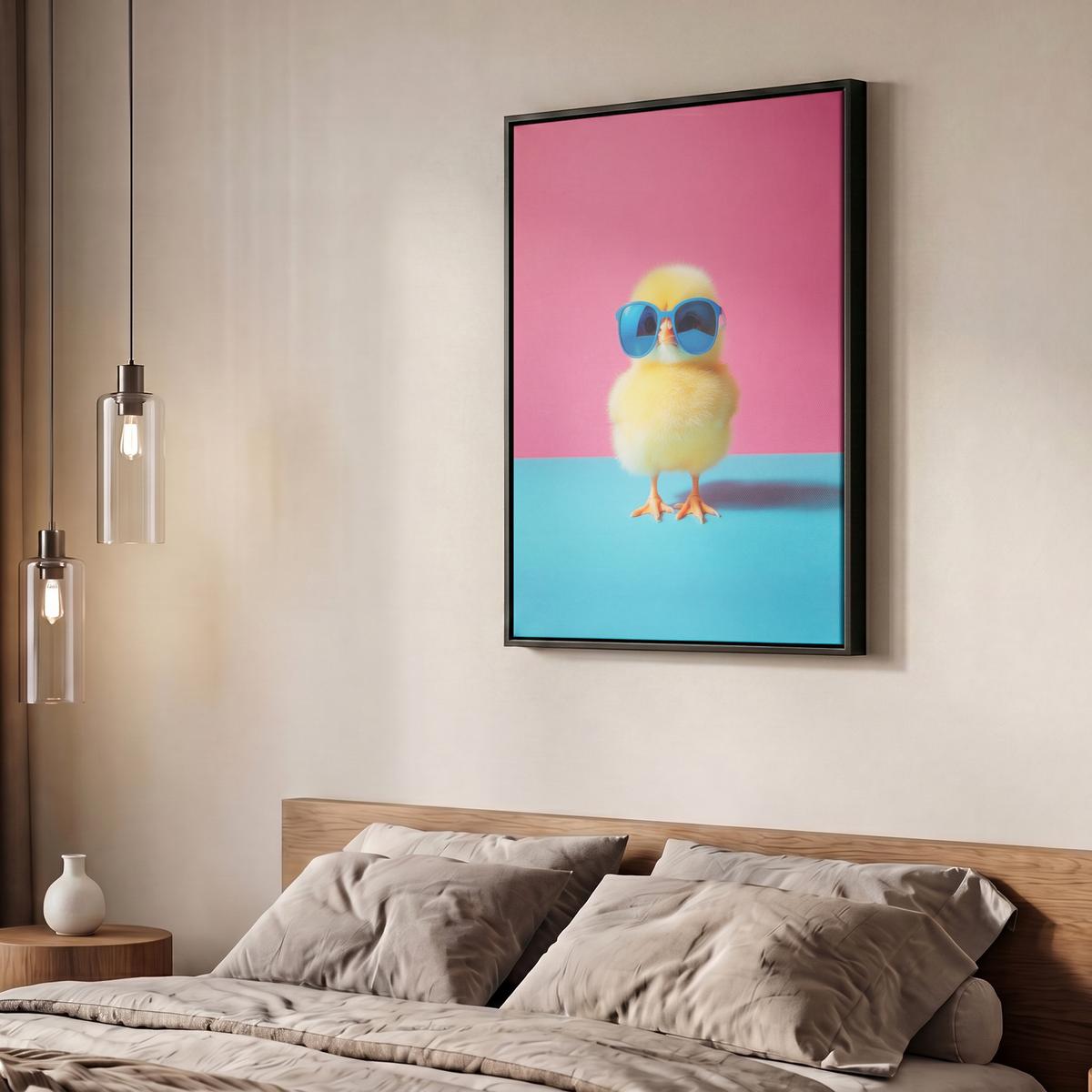 LEINWAND Bilder mit Rahmen - Chick - Sonnenbrille - Blau - 50x70 - Pink, Textil (50/70cm) - MuchoWow