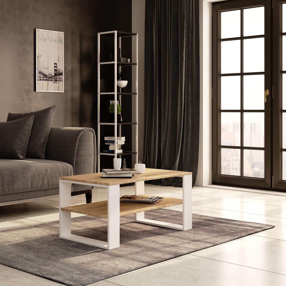 COUCHTISCH Eiche Sonoma, Weiß 45/92/53 - Weiß, Textil (53/92/45cm) - RAUMHIRSCH FURNITURE