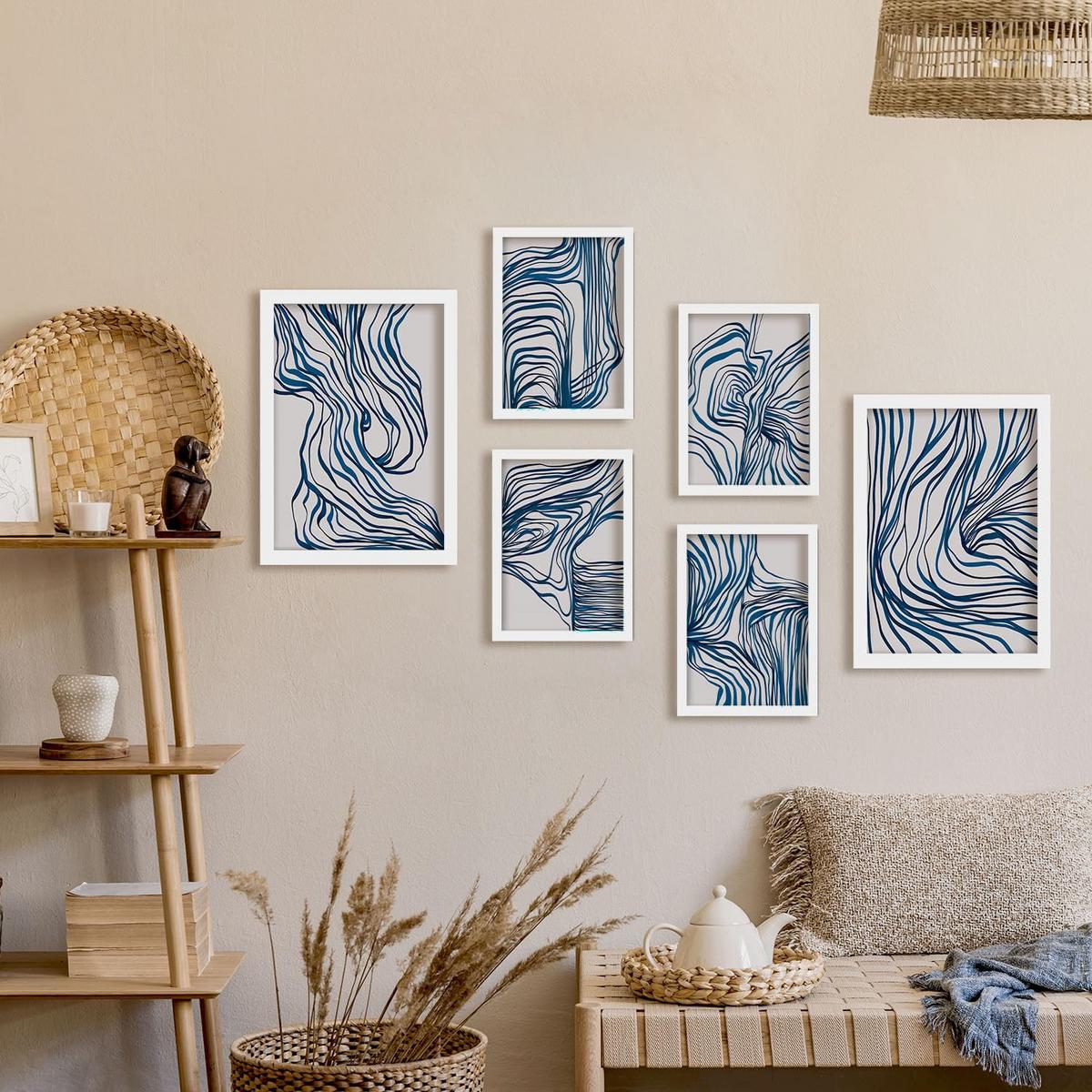 POSTER Set Mit 6 Bezaubernde Schnur In Form Abstracts Ästhetische Dekorative Gemälde Für Ihr Wohnzimmer, Schlafzimmer, Zuhause A3 & A4 Weißer Rahmen - Weiß, Papier (29/3cm) - Nacnic