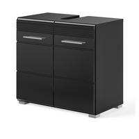 WASCHBECKENUNTERSCHRANK schwarz Hochglanz 60 cm, Badezimmer Unterschrank mit Stauraum - Schwarz Hochglanz/Silberfarben, Holzwerkstoff/Kunststoff (60/56/34cm) - Inn.Furn