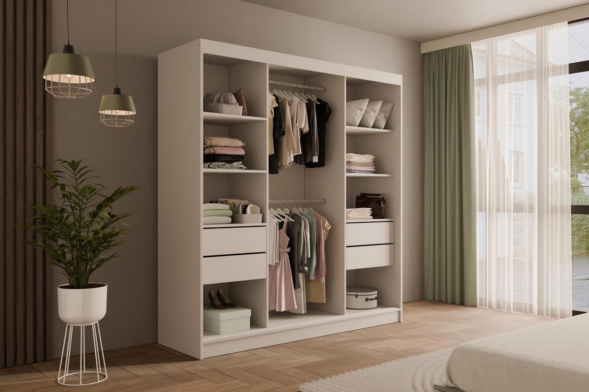 KLEIDERSCHRANK mit Spiegel V2-VITA 215x200 cm - Weiß|Grau - Weiß/Grau, Holzwerkstoff (200/215/61cm) - ALTDECOR