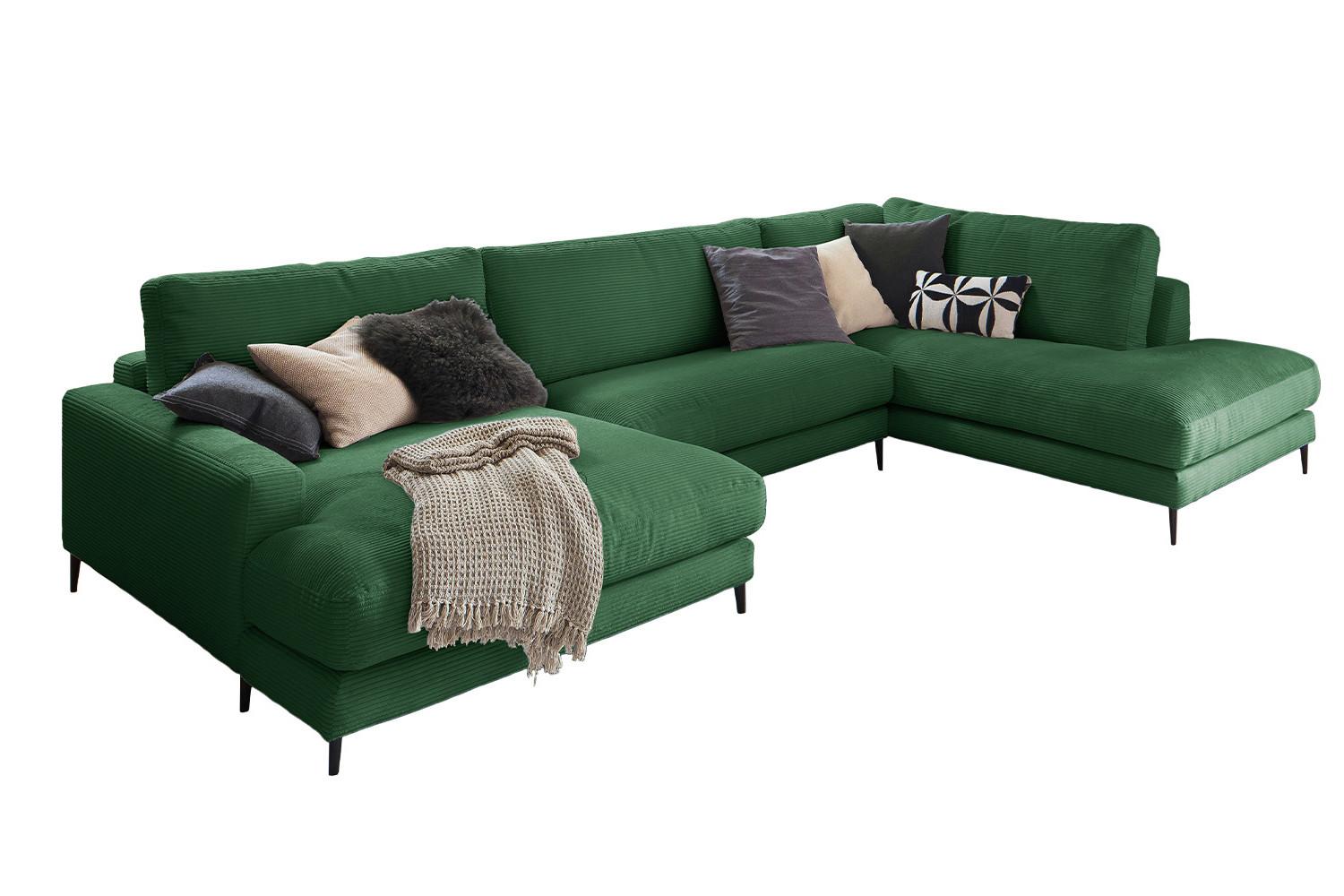WOHNLANDSCHAFT CARA Smaragdgrün Cord - Smaragdgrün/Schwarz, Textil (341/84/223cm) - KAWOLA
