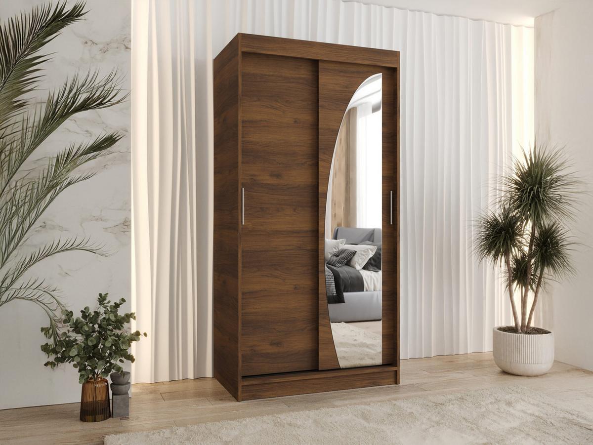 SCHWEBETÜRENSCHRANK Wika 100 cm - Silberfarben/Nussbaumfarben, Holzwerkstoff/Kunststoff (100/200/62cm) - MIRJAN24