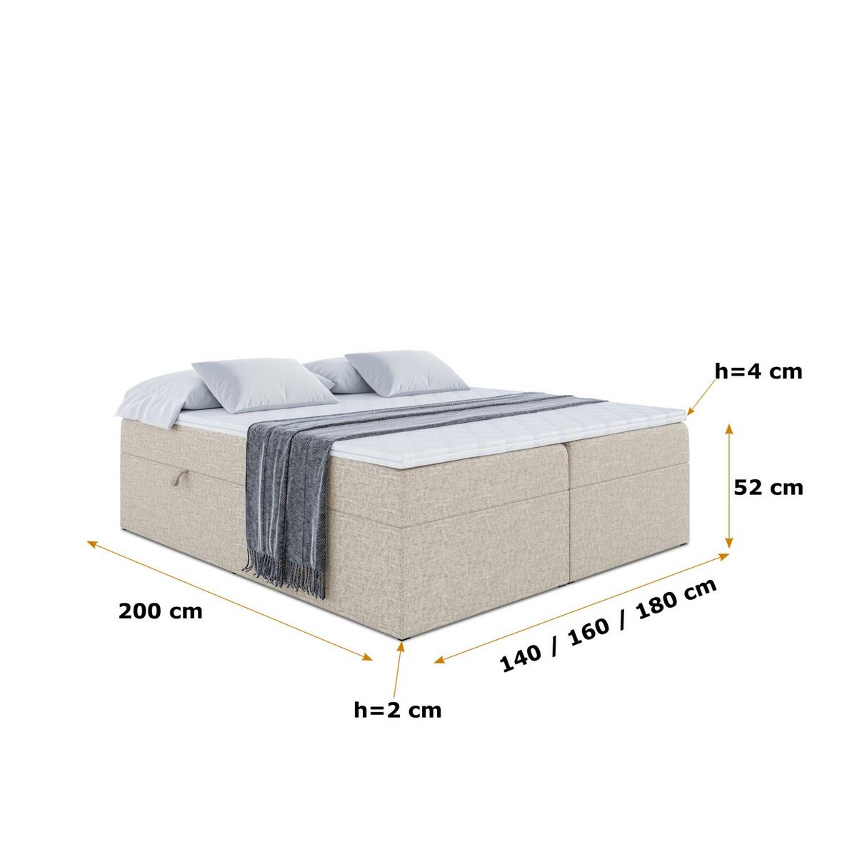 BOXBETT mit H3-Matratze und Lattenrost - MARCE BW - 140x200 Beige - Beige, Holzwerkstoff (140/200cm) - ALTDECOR