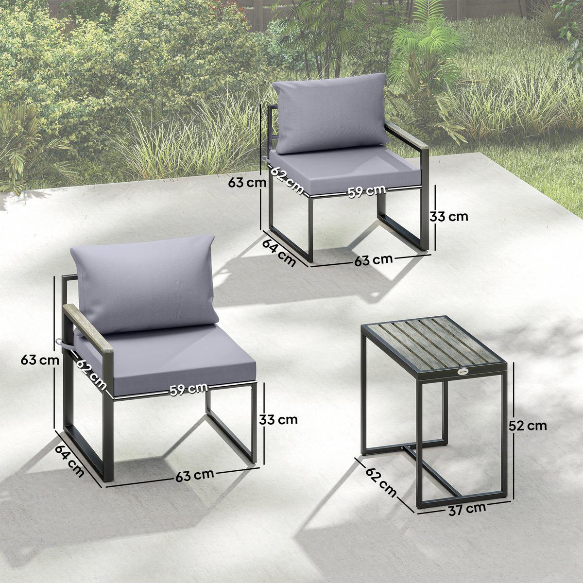 BALKONMÖBEL-SET 3er Set Stahl Polyester Grau - Grau, Textil/Metall - Outsunny