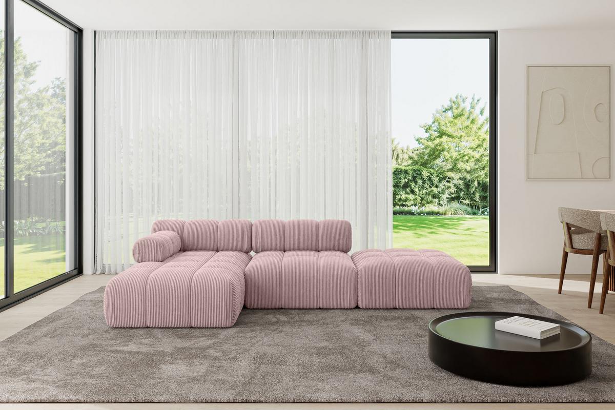 ECKSOFA modulares Sofa Lizur-L1 - 285x160x70 cm Rosa Cord - Rosa, Holzwerkstoff/Textil (285/160cm) - ALTDECOR