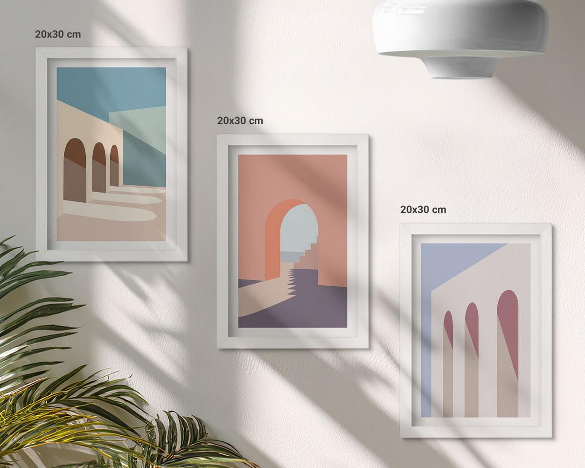 BILDER SET 3er Set - 20x30 cm Weißer Rahmen - Architekturgrafiken in Pastellfarben - Weiß, Kunststoff (20/30cm) - TULUP