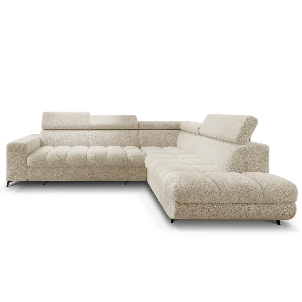 ECKSOFA MORIVA Q R-S Creme Boucle-Stoff mit Schlaffunktion - Creme, Holzwerkstoff/Textil (253/190cm) - MASSENO