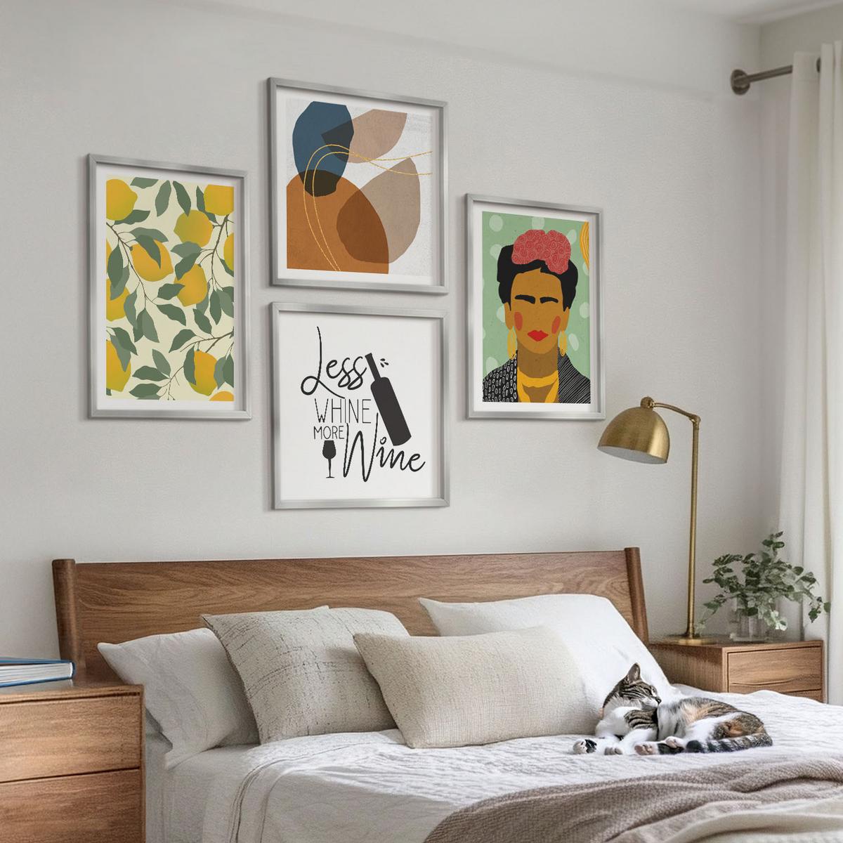 BILDER SET 4er Set - 50x50 cm & 40x60 cm Silberner Rahmen - Zitronenweinporträt von Frida - Silberfarben, Kunststoff (50/50cm) - TULUP