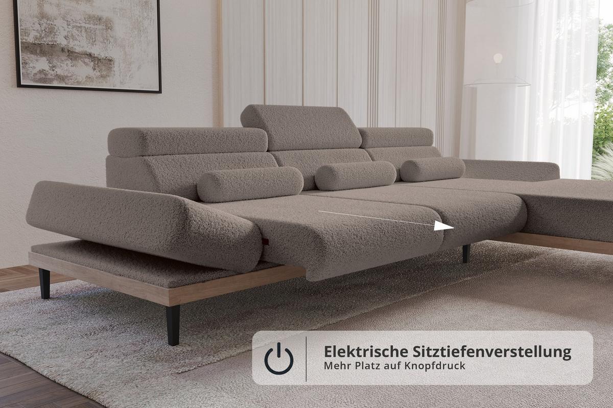 ELEKTRISCHES ECKSOFA Rechts MONA 316x205x85 Braun Bouclé - Dunkelbraun/Braun, Holzwerkstoff/Textil (316/205cm) - ALTDECOR