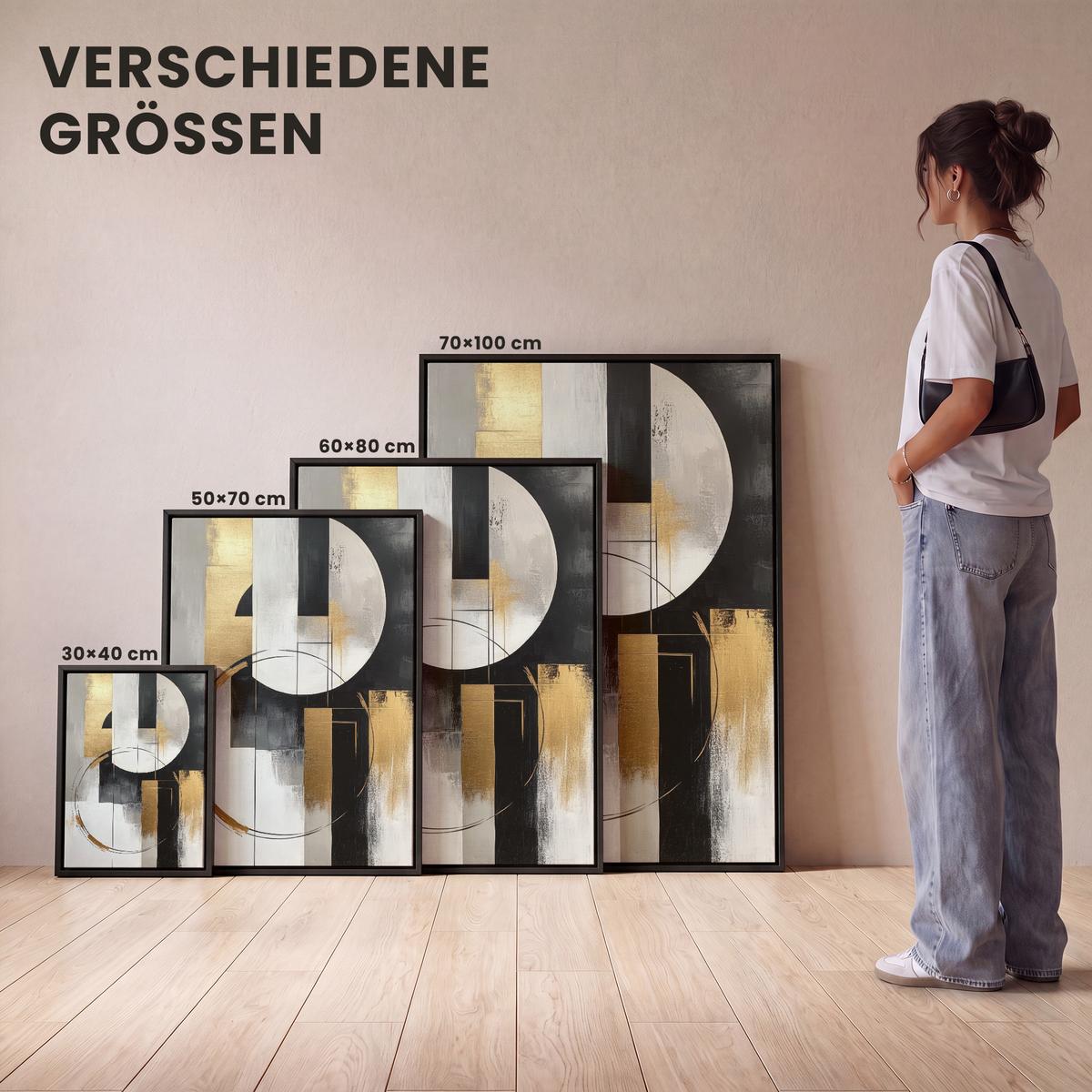 LEINWAND Bilder mit Rahmen - Abstrakt - Gold - Silber - Formen - Ästhetik - 70x100 - Multicolor, Textil (70/100cm) - MuchoWow