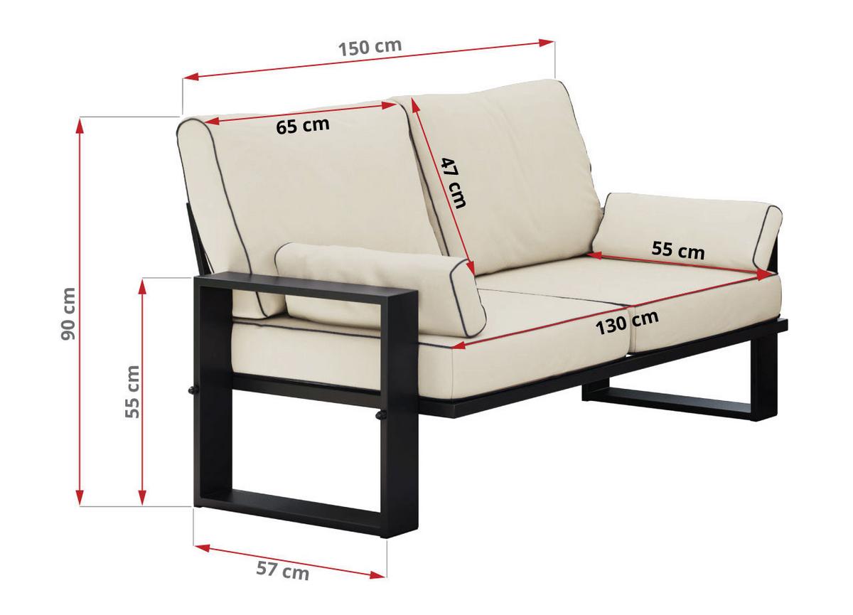 GARTENMÖBEL-SET ELBA: 1x Tisch, 2x Sofa - Beige - Beige, Textil - MKS