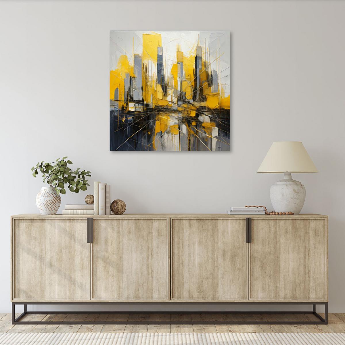 LEINWANDBILD Abstrakte Stadt Aquarell 40x40cm - Gelb, Textil (40/40cm) - Feeby