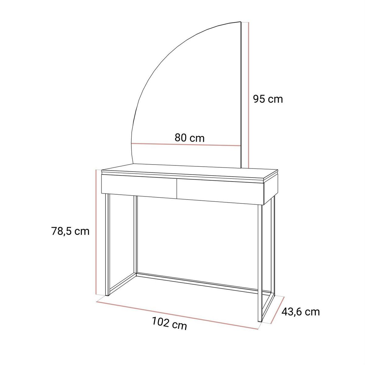 SCHMINKTISCH AURORA-Q SILVER Hochglanz Weiß auf silbernem Gestell - Weiß Hochglanz, Holzwerkstoff (102/78.5/43.6cm) - Lookway