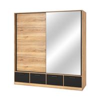 SCHWEBETÜRENSCHRANK BETTINA 200/209/61 cm 2-türig mit Spiegel Eichefarben - Eichefarben, Holzwerkstoff (200/209/61cm) - MASSENO