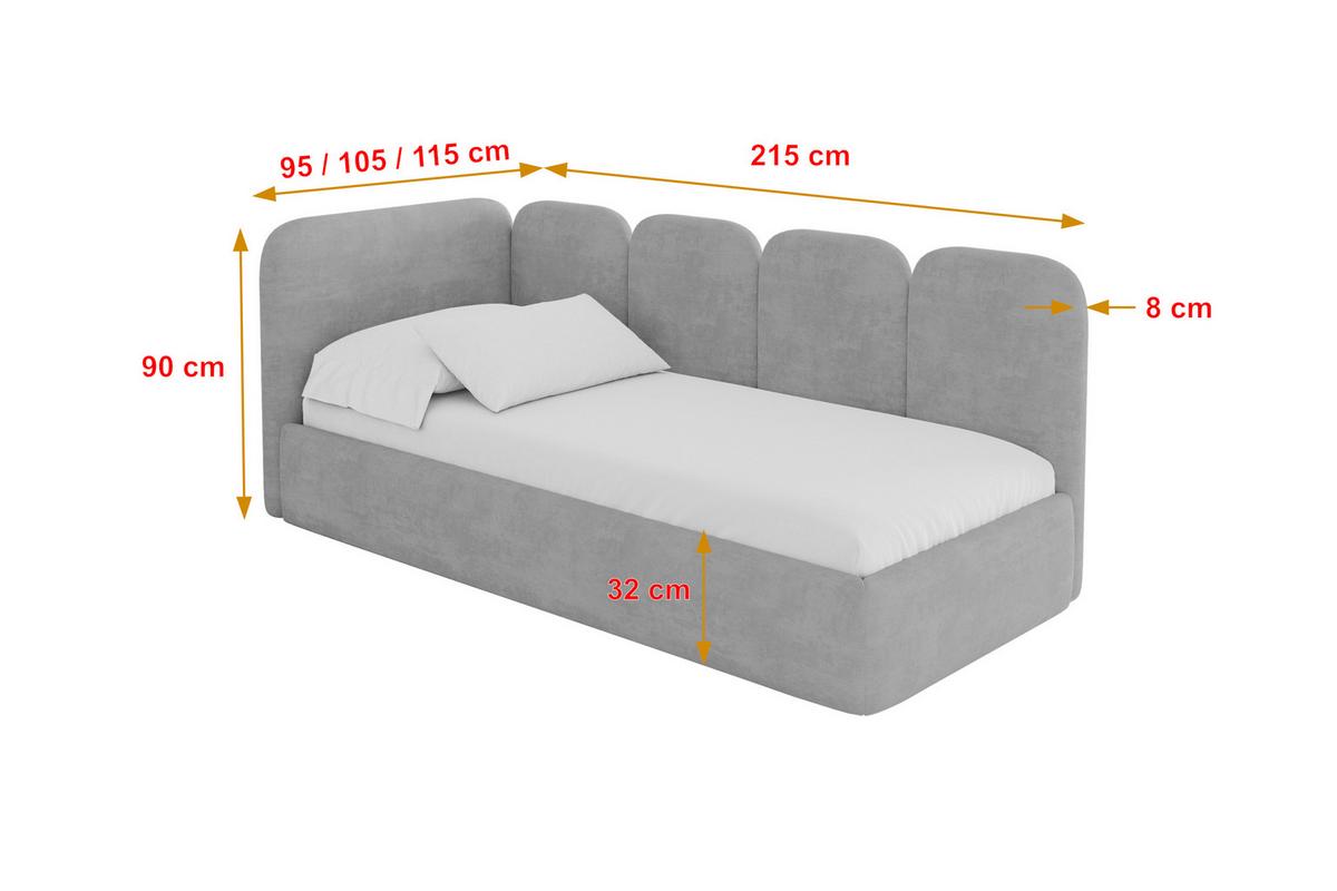 EINZELLBETT Jugendbett mit Bettkasten, Rechts - VELY 80x200 Grau - Silberfarben, Holzwerkstoff/Textil (80/200cm) - ALTDECOR