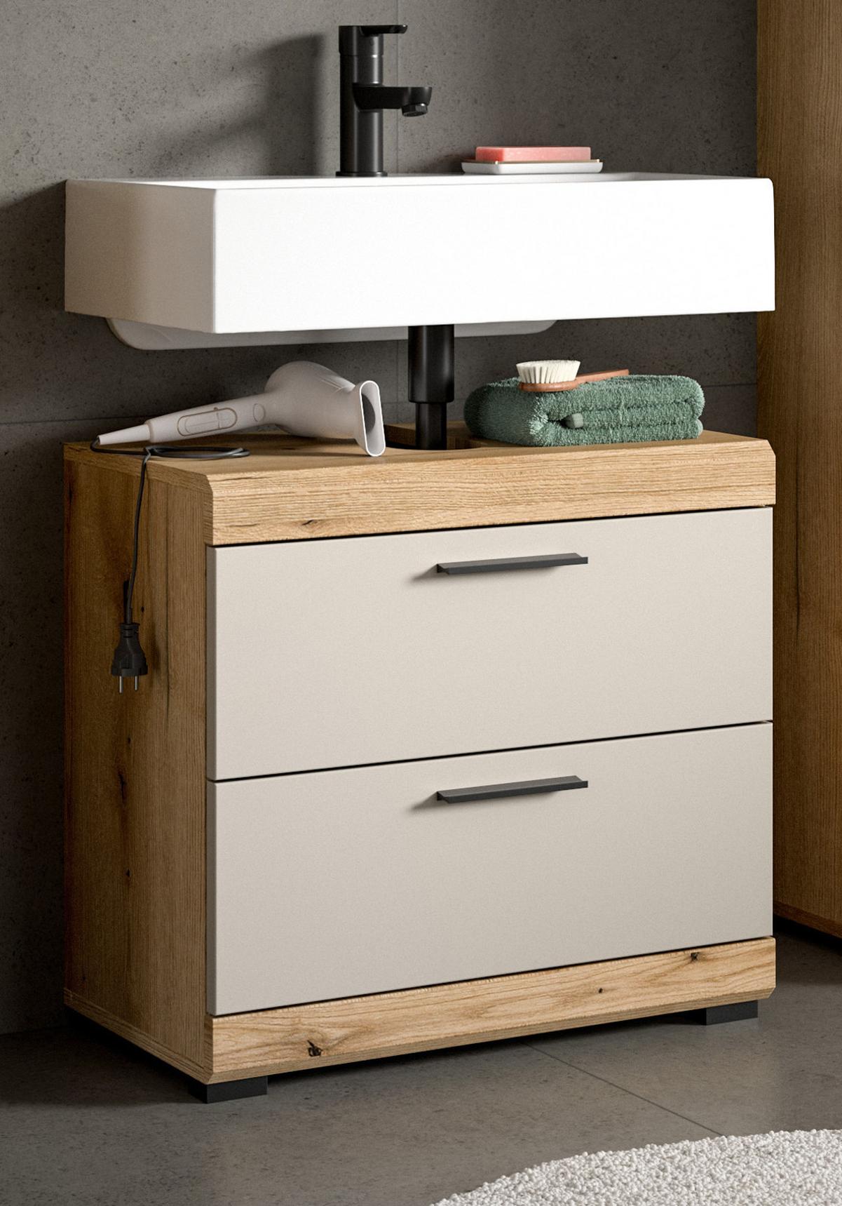 WASCHBECKENUNTERSCHRANK Sand Kaschmir, Evoke Eiche, Badezimmer Unterschrank 60 cm mit Schubkästen - Kaschmir/Eichefarben, Holzwerkstoff/Kunststoff (60/56/34cm) - Inn.Furn