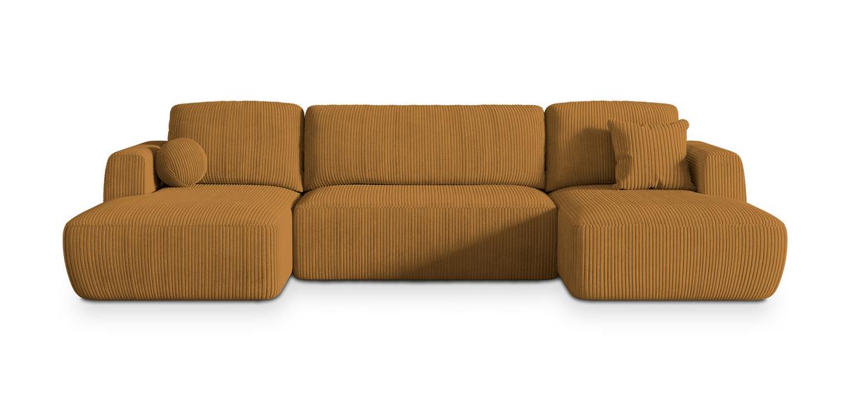 WOHNLANDSCHAFT SENTUM P Gelb Kordstoff mit Schlaffunktion - Gelb/Schwarz, Holz/Kunststoff (330/90/148cm) - MASSENO