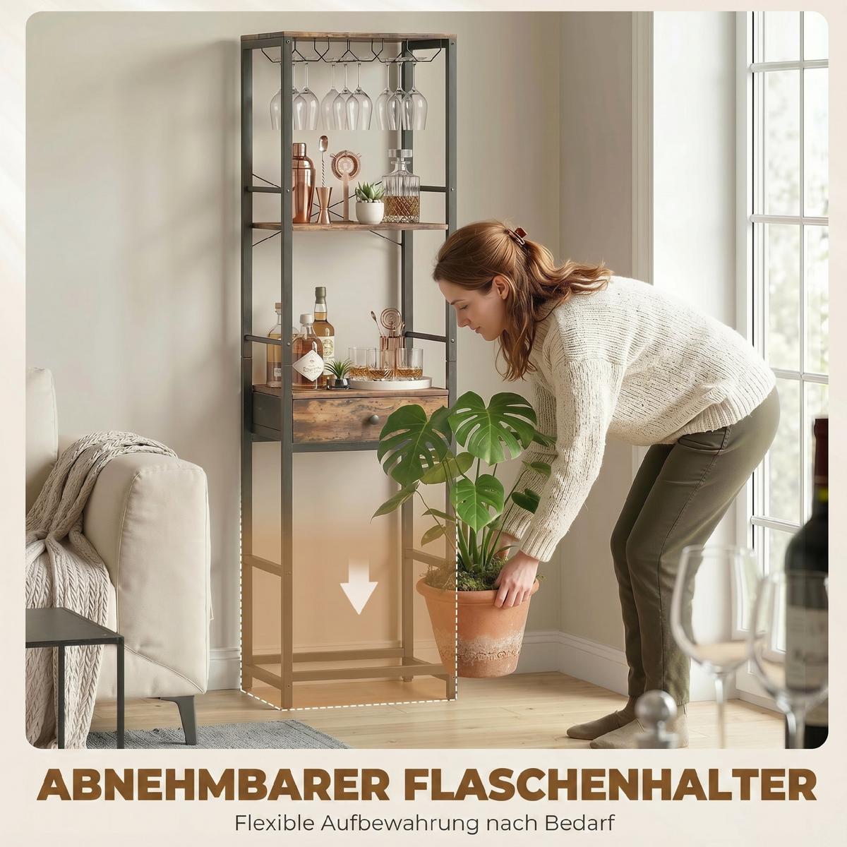 WEINREGAL Spanplatte Metall Rustikal-Braun - Schwarz/Braun, Holzwerkstoff/Metall (30/148/40cm) - HOMCOM
