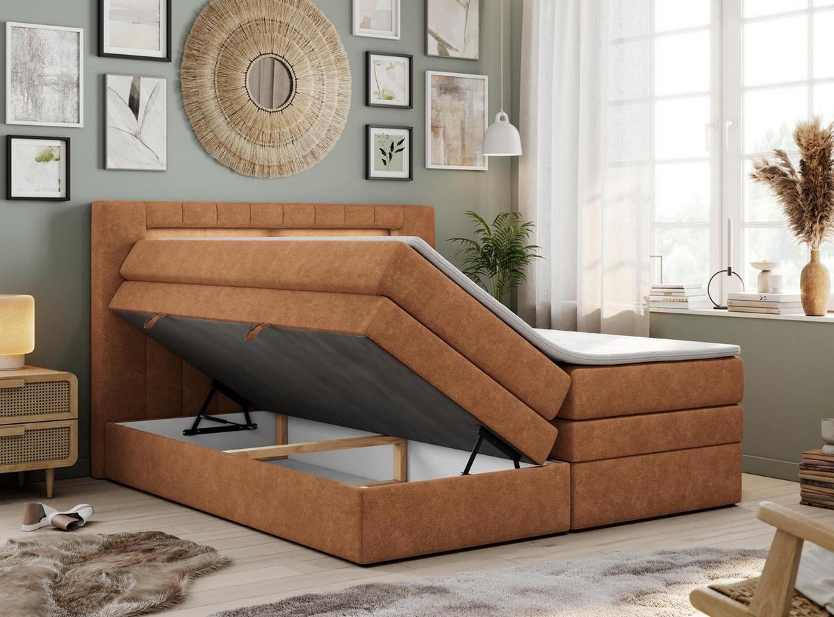 BOXSPRINGBETT GOLD-5 KING LED 120/200 Orange Struktur - H4 - Orange, Holz/Textil (120/200cm) - MKS