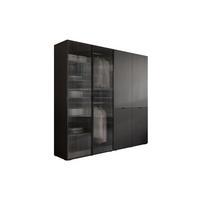 KLEIDERSCHRANK SANDBOX MODERN 200 202/49/200 cm Graphitschwarz / Graphitschwarz + Riffelglas ohne LED 8 Zusatzböden - Transparent/Schwarz, Holzwerkstoff/Kunststoff (202/200/49cm) - Lookway