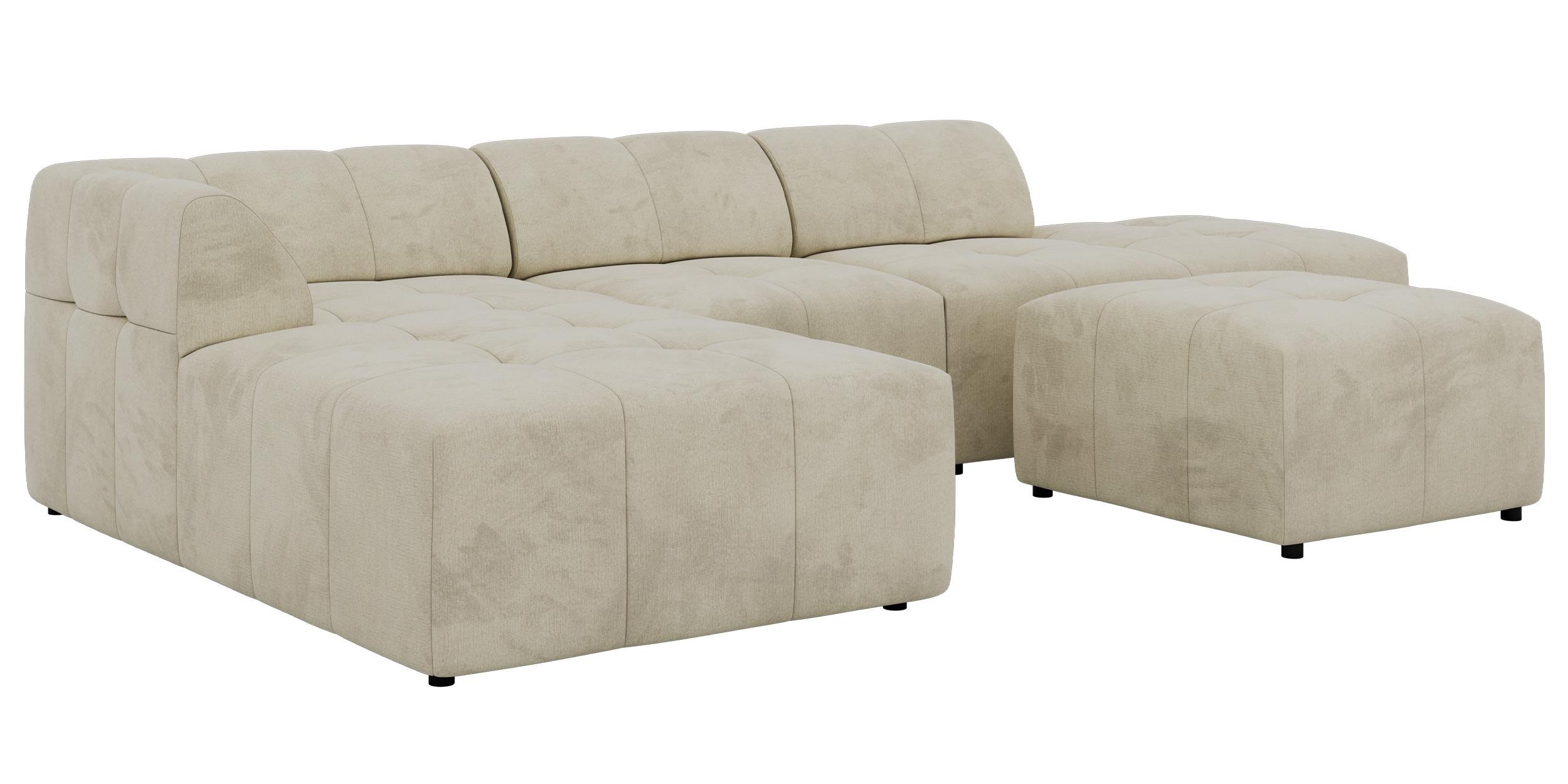 ECKSOFA GRIDA 4M L Beige Velvet - Links - Beige/Schwarz, Kunststoff/Textil (335/176cm) - MKS