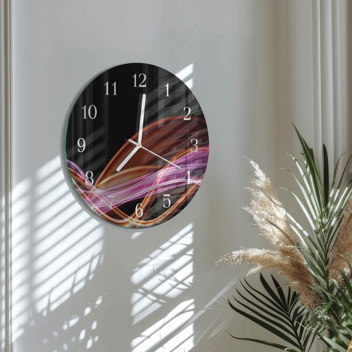WANDUHR aus Glas Ø30 cm - Abstrakte Kunst - Lila, Glas (30/30/0.4cm) - TULUP