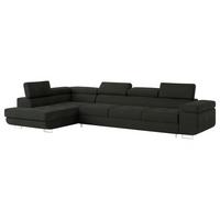 ECKSOFA VICENTE Schwarz Velours-Stoff mit Schlaffunktion - Schwarz, Holz (346/202cm) - MASSENO