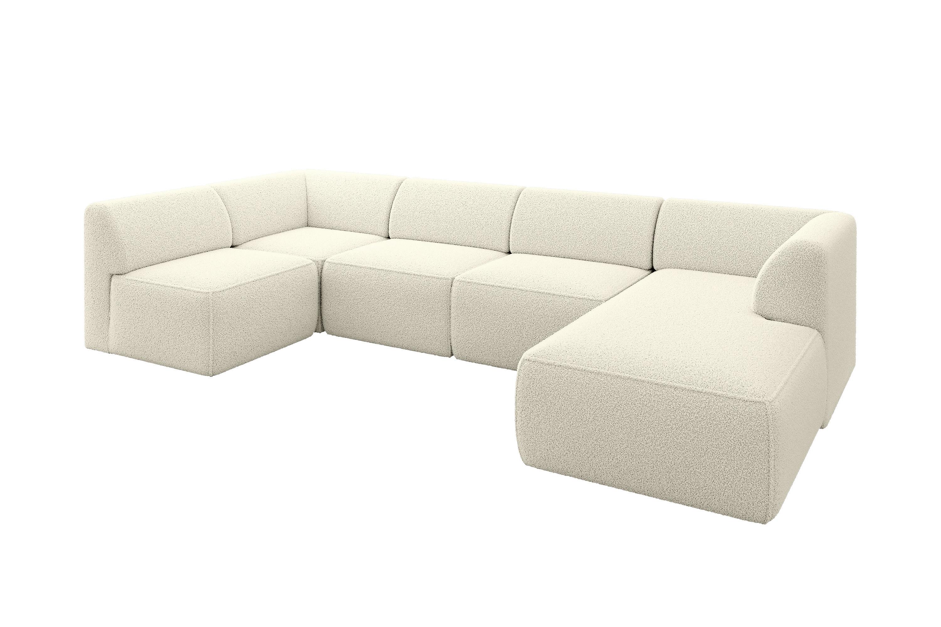 WOHNLANDSCHAFT Ottomane Rechts MOVO-L 345x180x78 cm Beige Bouclé - Hellbraun, Holzwerkstoff/Kunststoff (180/78/345cm) - ALTDECOR