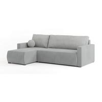 ECKSOFA SORGE Hellgrau Plüsch-Stoff mit Schlaffunktion - Hellgrau, Holz (220/143cm) - MASSENO